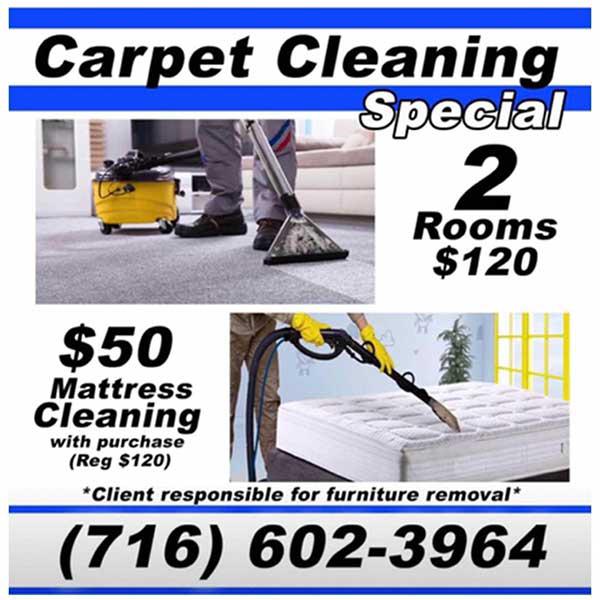 Carpet Cleaning Special. 2 Rooms $120. $50 Mattress Cleaning with purchase
