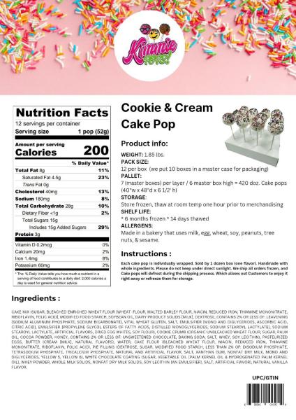 cookie and cream cake pop nutritional facts