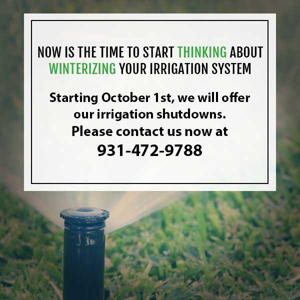 Now is the time to startup your irrigation system. Contact us now at 9313292837 or 9314729788