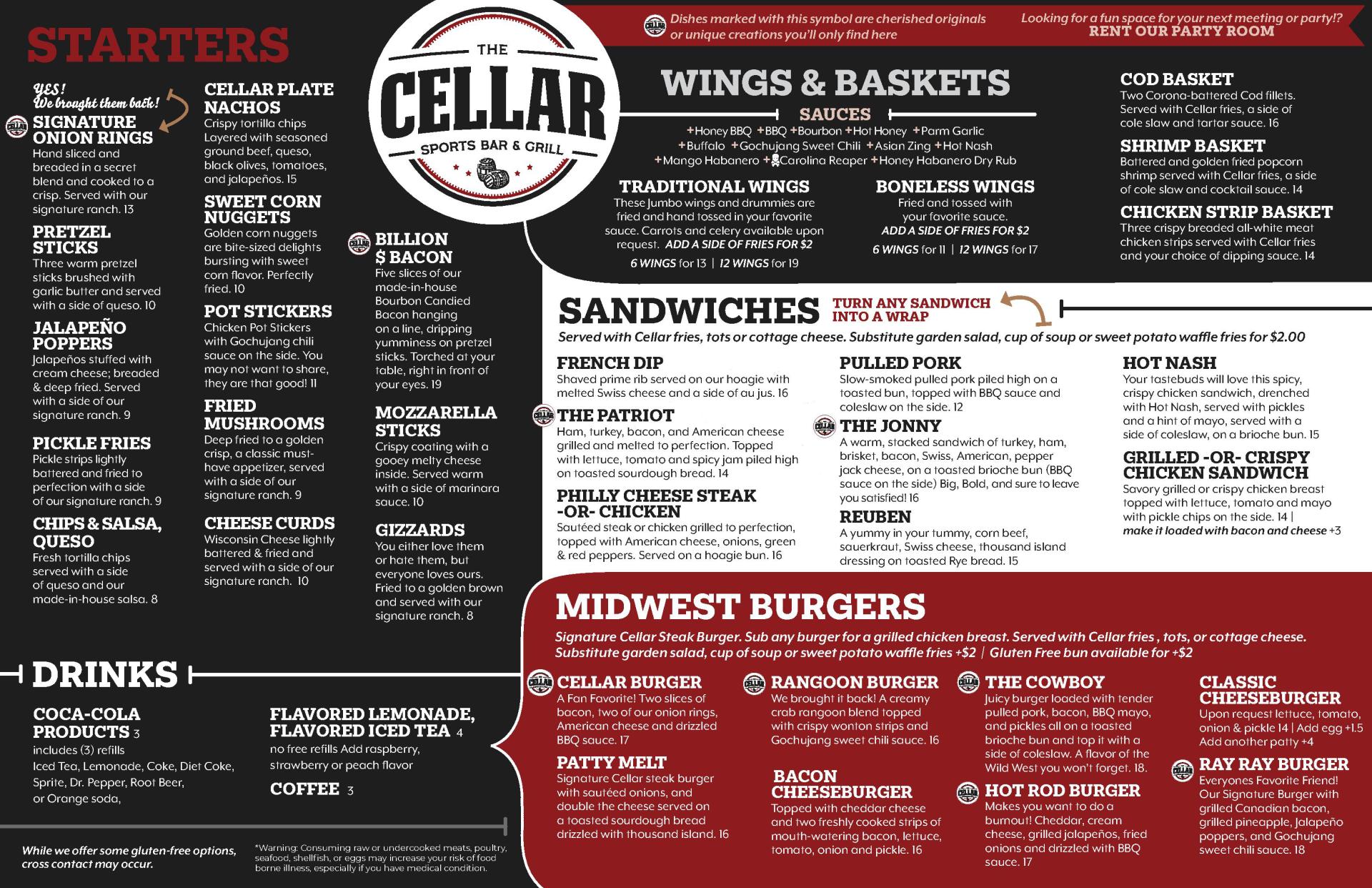 Cellar Sports Bar Menu