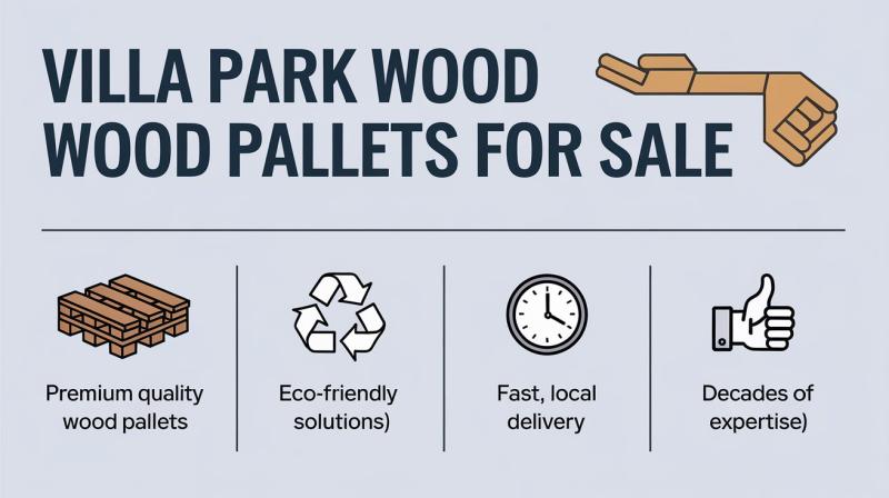 Villa park showcasing wood pallets available for sale, highlighting a variety of sizes and quality options for customers.