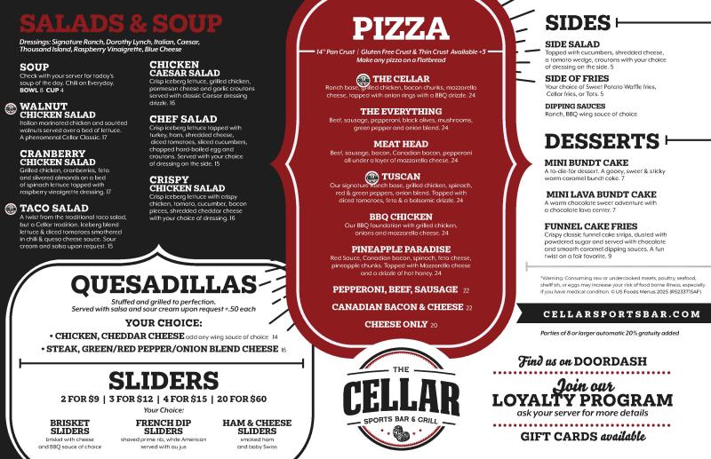 Cellar Sports Bar Menu continued
