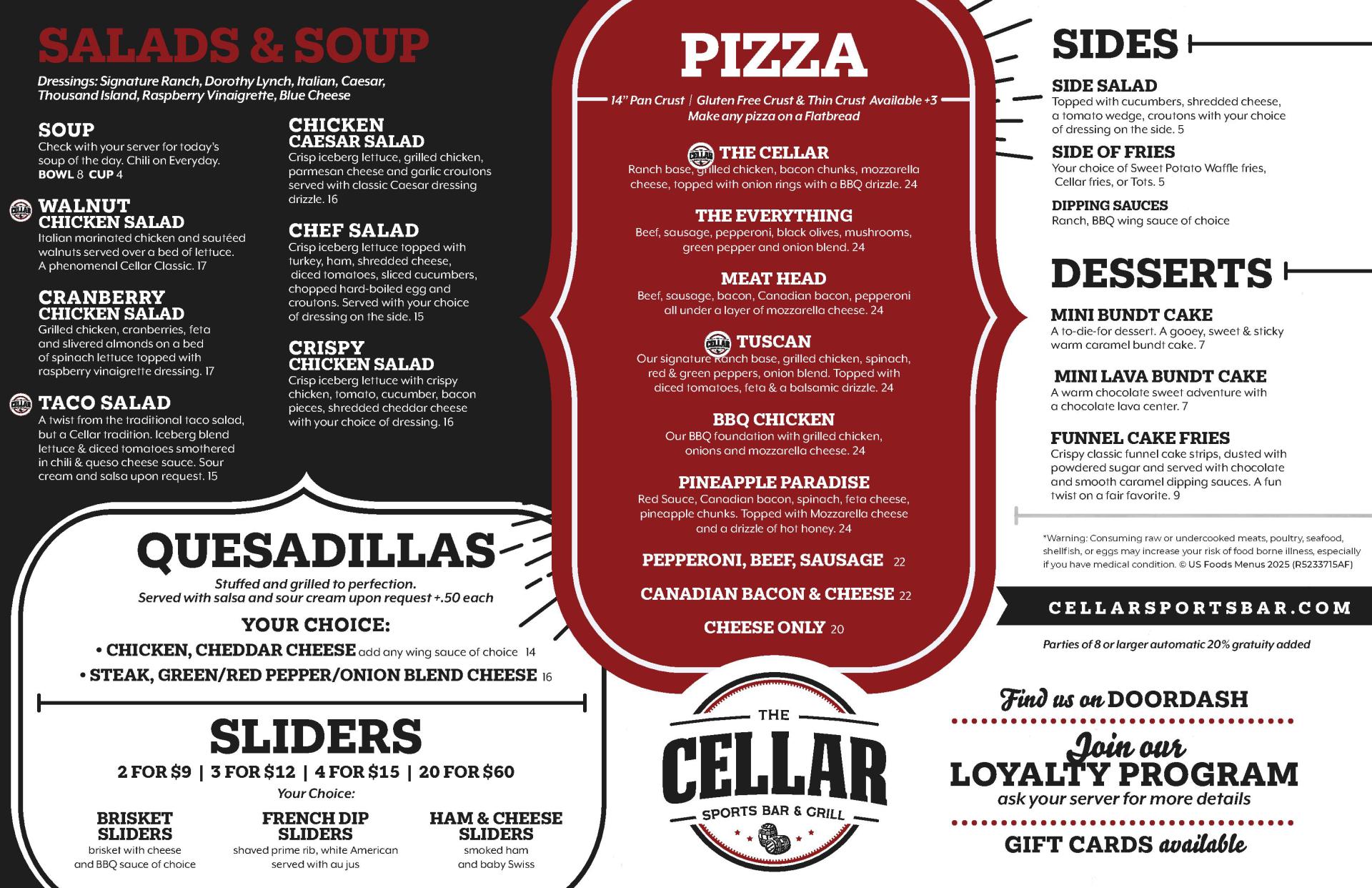 Cellar Sports Bar Menu continued