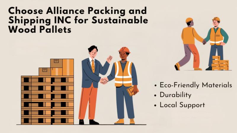 Sustainable wood pallets from Alliance Packing and Shipping, promoting eco-friendly practices in logistics and packaging solutions.