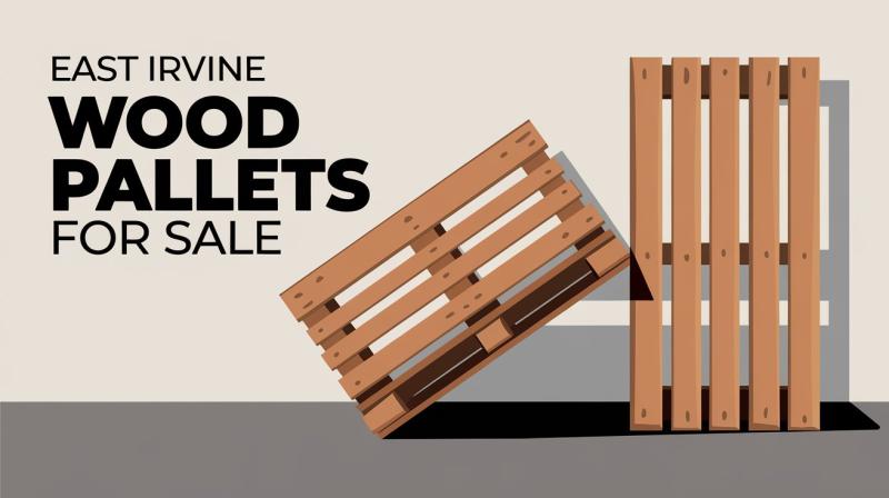 Wood pallets for sale displayed in East Irvine, showcasing various sizes and conditions for potential buyers.