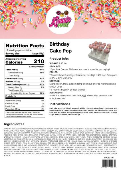 birthday cake pop nutritional facts