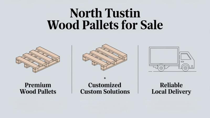 Wood pallets for sale in North Tustin, showcasing a variety of sizes and conditions for various uses and projects.