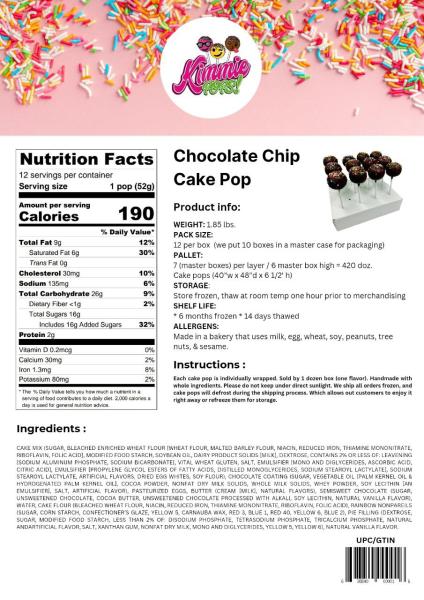 chocolate chip cake pop nutritional facts