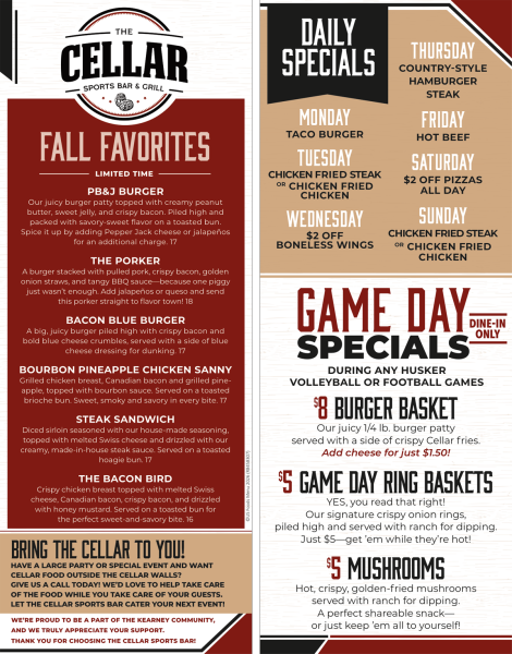 Cellar Sports Bar Menu