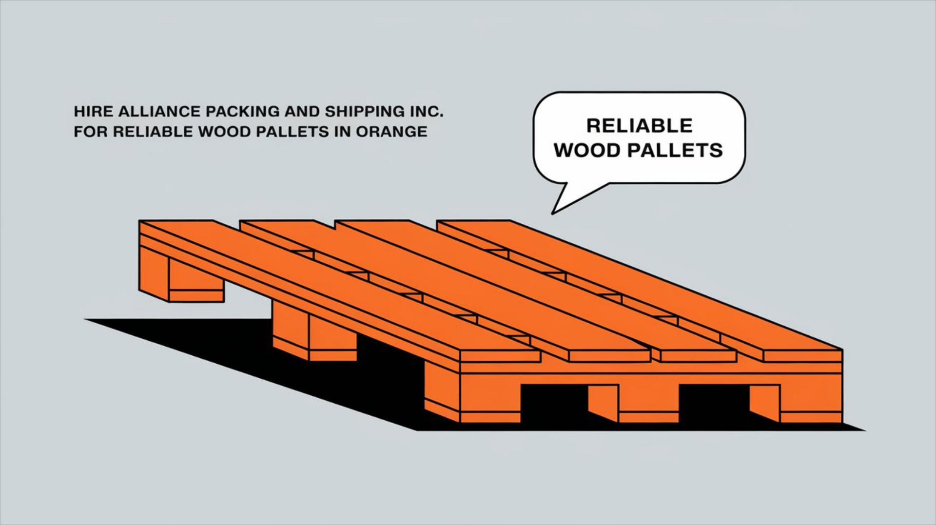 Cartoon of a wooden pallet with a speech bubble stating "Sellable wood pallets" in a playful, engaging style.